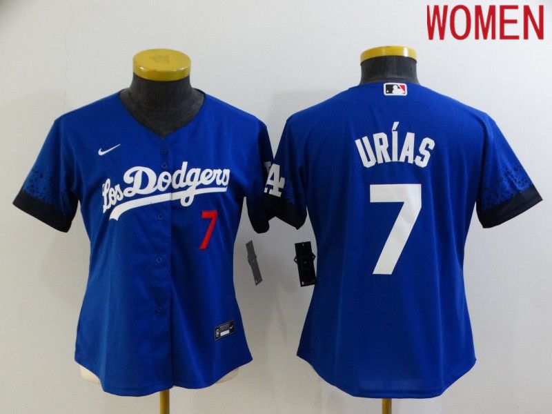 Women Los Angeles Dodgers 7 Urias Blue City Edition Game Nike 2021 MLB Jerseys